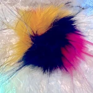 Patricia Nash colorful red yellow blue pink purse bag pom charm faux fur key fob